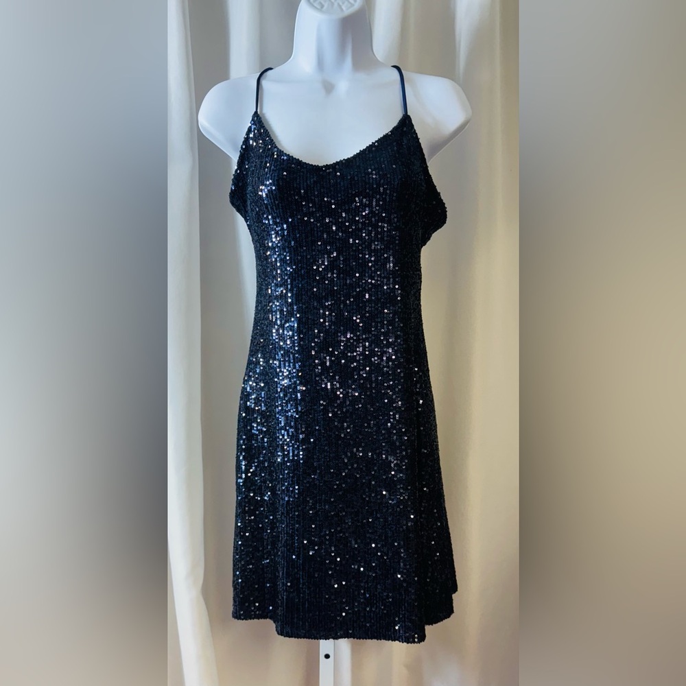 Jump‎ Apparel Navy Blue Sequin Sleeveless Slip Dress Mini size M